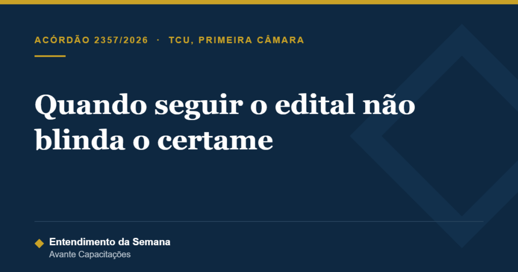 Capa do artigo sobre o Acórdão 2357/2026 da Primeira Câmara do TCU, que tratou de inexequibilidade de proposta