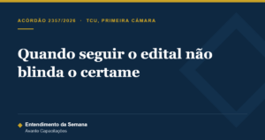 Capa do artigo sobre o Acórdão 2357/2026 da Primeira Câmara do TCU, que tratou de inexequibilidade de proposta